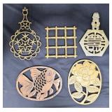 5 Assorted Vintage Decorative Brass Asian Trivets