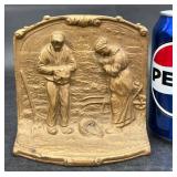 Vintage Cast Iron Praying Farmers Bookend