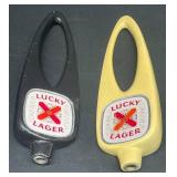 2 Vintage Lucky Lager Beer Tap Handles