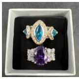 2 Cocktail Rings Sz 8- Sterling Silver & 10KT Gold
