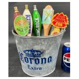 Corona Extra Galvanized Bucket, 5 Beer Tap Handles