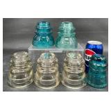 6 Vintage Glass Insulators ï¿½ Hemingray, Whitall +