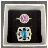 2 Sterling Silver Cocktail Rings Sz 8