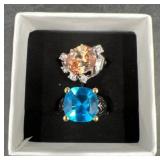 2 Cocktail Rings Sz 5 & 6 - Sterling Silver+