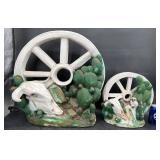2-Pc Ceramic Western Yard Art Wagons Skulls