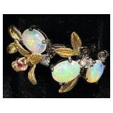 .925 Sterling Silver w Opals on Branch Ring Sz 8