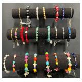 24 Colorful Beaded Fashion Bracelets w Display