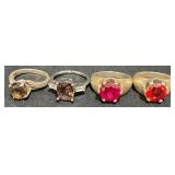 4 GP Sterling Silver Rings w Gemstones Assorted Sz