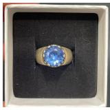 Aqua & GP Sterling Silver Ring Sz 8