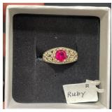 Kabana Ruby & GP Sterling Silver Ring Sz 7
