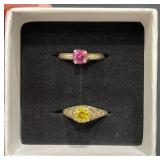 2 GP Sterling Silver Rings ï¿½ CZ & Tourmaline, Sz 6