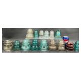 15 Vintage Glass Insulators, Various Colors