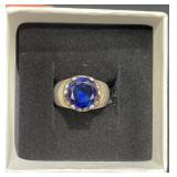 Blue Sapphire & GP Sterling Silver Ring Sz 6