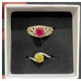 2 GP Sterling Silver Ringsï¿½ Kabana Ruby, Yellow CZ