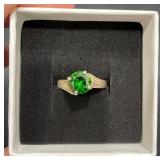 Emerald & GP Sterling Silver Ring Size 6.5