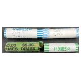 4 Rolls Coinsï¿½ Dimes Over 50 Yrs Old, 2005 Nickels
