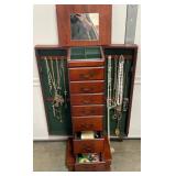 Wooden Jewelry Armoire Full of Fashion Jewelry