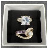 2 Sterling Silver Cocktail Rings Sz 8