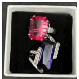2 Cocktail Rings Sz 8 - Sterling Silver +
