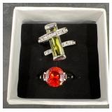 2 Cocktail Rings Sz 7.5 & 8 - Sterling Silver +