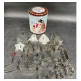 Vintage Christmas-Themed Cookie Cutters w Tin