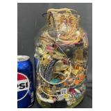 Large Jar Filled w Costume Jewelry & Parts