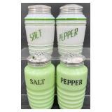 2 Sets Vntg S&P Shakers ï¿½ Jadite & Hazel Atlas