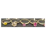 5 GP Sterling Silver Rings- Tourmaline, Quartz, CZ