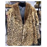 Leopard Print Fur Coat w Brown Collar