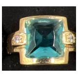 14KT GF Cocktail Ring w Aquamarine Stone