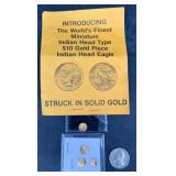 4 Miniature Gold Coins  Indian Head, Panda +