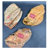3 Rawlings Baseball Gloves