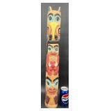 26' Hand-Carved & Painted Wood Totem Pole Decor