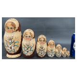 Vintage Russian 9-Piece Hand-Painted Nesting Dolls
