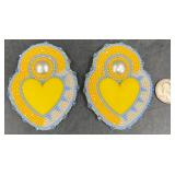 Pair Yellow Heart Beaded Earrings