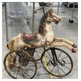 Child's Carved Wood Horse Tricycle Antique Style