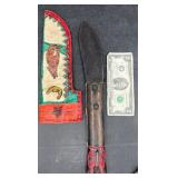 Native American Handcrafted Knife, Leather Sheath