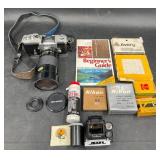 Vntg Nikon F Camera w Vivitar Lens & Accessories
