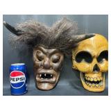 2 Carved Wooden Tribal Masks Wall Decor