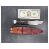 Vntg Marbles Knife Pat 1916 Mark w Leather Sheath