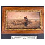 Antique Original Shepherd Painting by Emile Burle