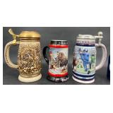 3 Collectible Steins  Budweiser & Avon
