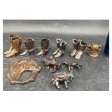 Vntg Cast Metal Bronze Cowboy Figures, Boots +