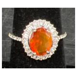 Sterling Ring Orange Citrine & Clear Gemstones