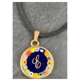 Murano Glass Pendant MillefioriNecklace Initial E