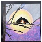 Original Birds & Moon Painting by Blue Bond