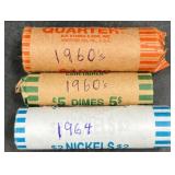 1960's Rolled Quarters & Dimes, 1964 Nickels