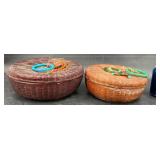 2 Vintage Chinese Wicker Sewing Baskets