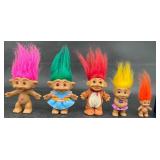 5 Vintage Troll Dolls w Colorful Hair