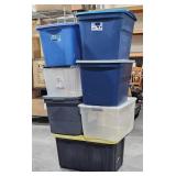 7 Assorted Plastic Storage Bins w Lids